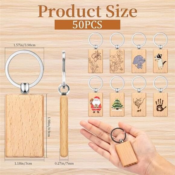 50Pcs Natural Wood Slices-Wooden Keychain Blanks Unfinished Wood Slice - Picture 2 of 8